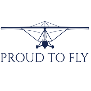 Trike pilots' full blue proud to fly design  depicting a weight shift aircraft.