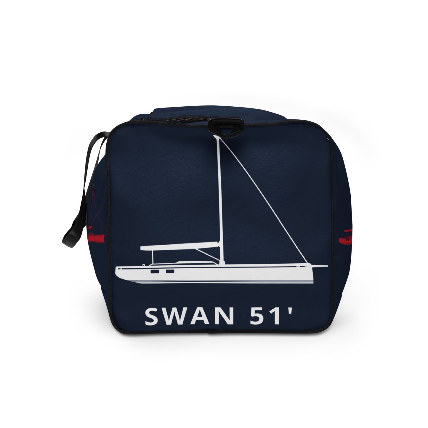 White Swan sailing yacht on navy blue background