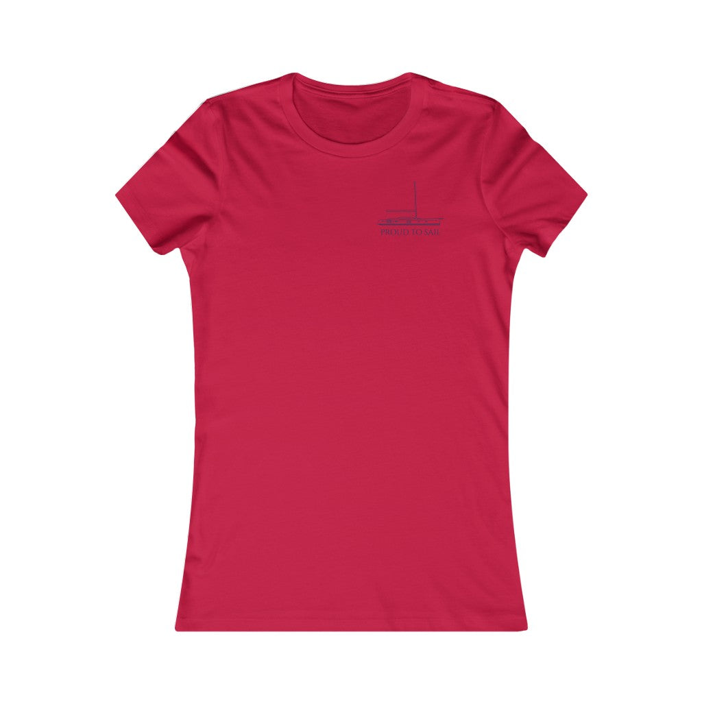 sailing gear - red womens' T-Shirt with blue thin lined proud to sail design