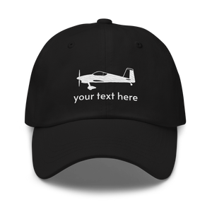 Pilots wear: White Vans RV aircraft customizable design embroidered on the front of a black baseball cap