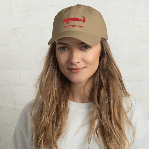 Pilots wear: Red Vans RV aircraft customizable design embroidered on the front of a Khaki baseball cap