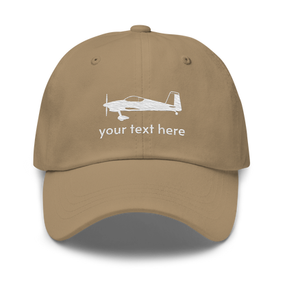 Pilots wear: White Vans RV aircraft customizable design placed on the front of a Khaki baseball cap