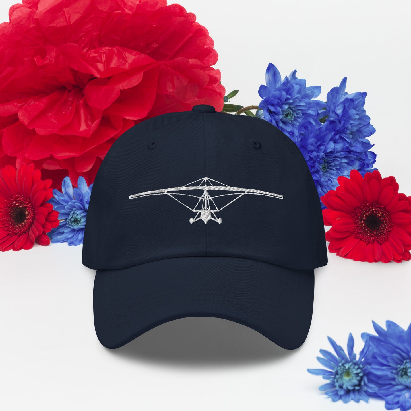 Pilots sportswear - White flexwing aircraft design on Navy blue baseball cap