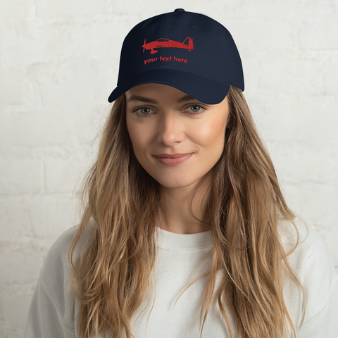 Pilots wear: Red Vans RV aircraft customizable design embroidereded on the front of a black baseball cap