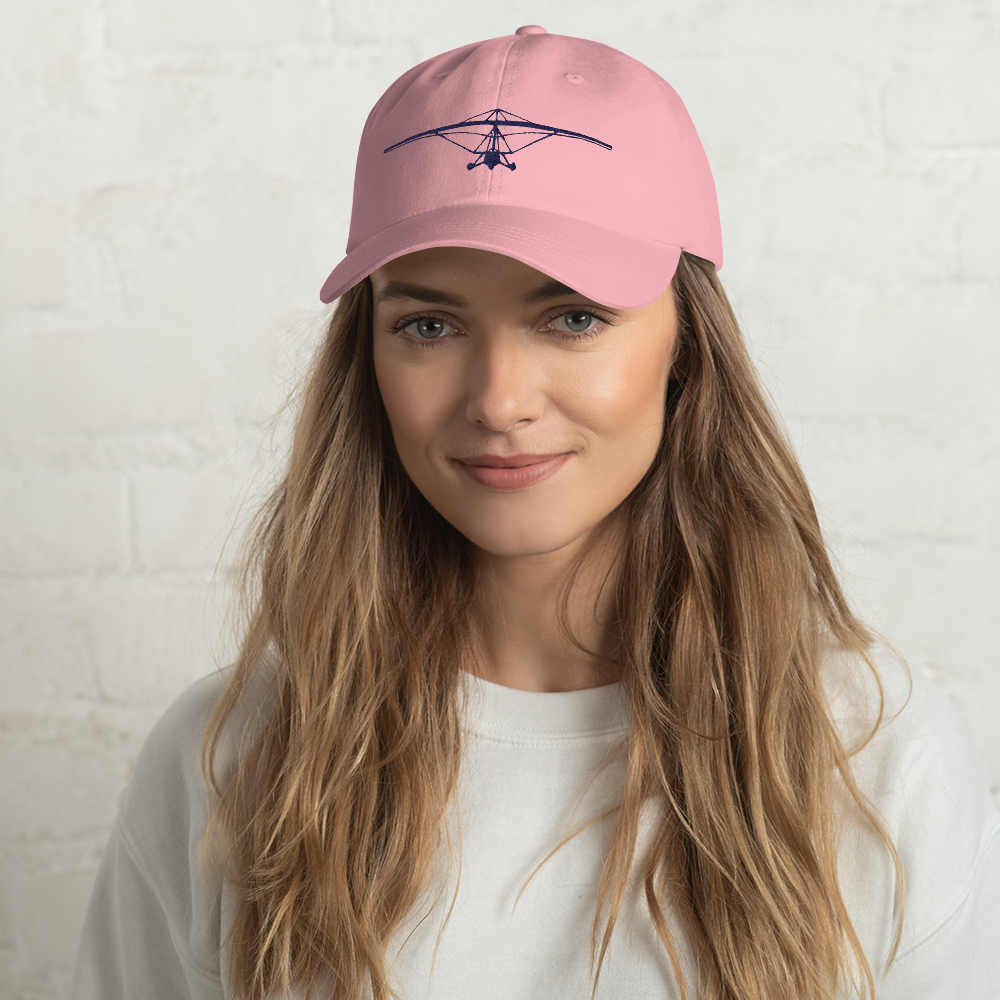 Pilots sportswear - Navy blue flexwing aircraft design on pink baseball cap