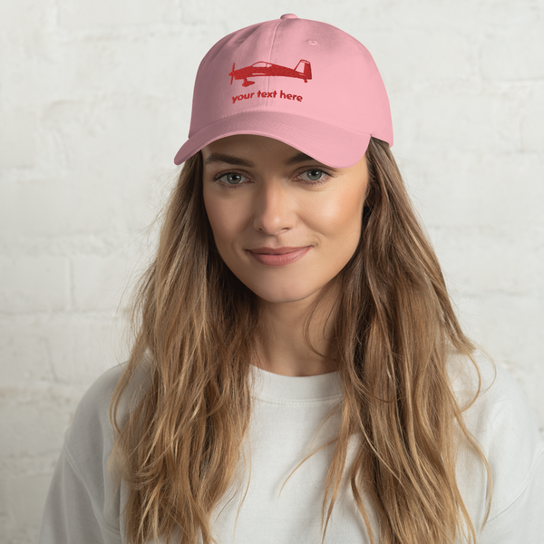 Pilots wear: Red Vans RV aircraft customizable design embroidered on the front of a pink baseball cap