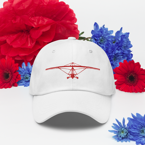 Pilots sportswear - Red flexwing aircraft design on white baseball cap