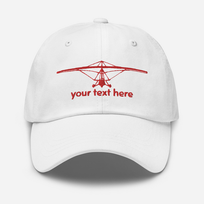 Pilots sportswear- Red flexwing aircraft design on white baseball cap