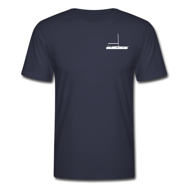 SAILING APPAREL - WHITE JENNEAU DESIGN  ON A CUSTOMIZABLE NAVY BLUE TEE SHIRT 