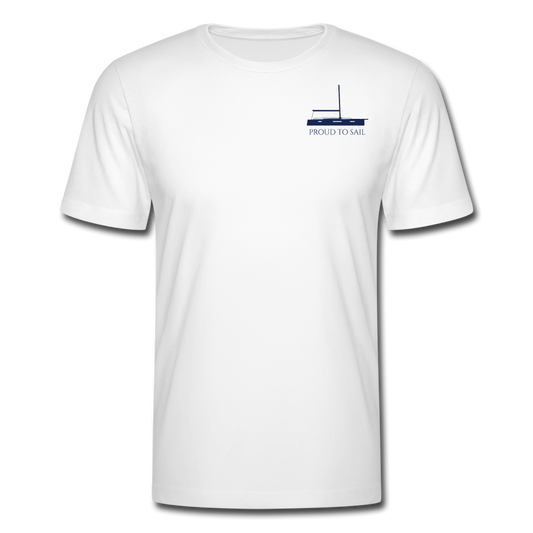 SAILING APPAREL - DARK BLUE JEANNEAU DESIGN ON WHITE   PROUD TO SAIL CUSTOMIZABLE TEE SHIRT 