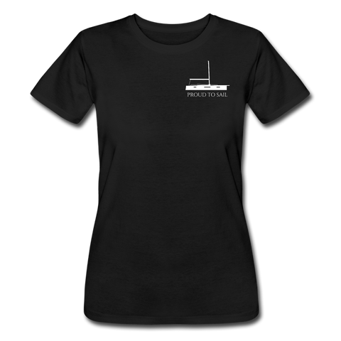 SAILING APPAREL - WHITE JEANNEAU YACHT DESIGN ON BLACK WOMENS' PROUD TO SAIL TEE SHIRT 