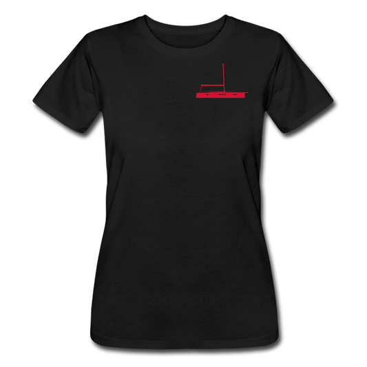 SAILING APPAREL - RED JEANNEAU YACHT DESIGN ON BLACK  WOMEN MARINERS' CUSTOMIZABLE TEE SHIRT 