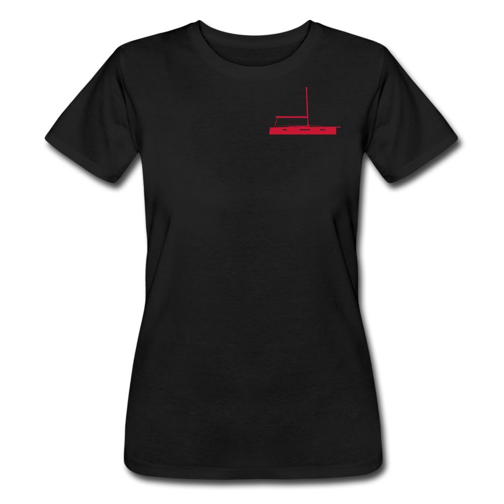 SAILING APPAREL - RED JEANNEAU YACHT DESIGN ON BLACK  WOMEN MARINERS' CUSTOMIZABLE TEE SHIRT 