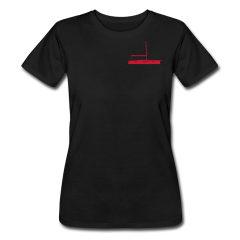 SAILING APPAREL - RED JEANNEAU YACHT DESIGN ON BLACK  WOMEN MARINERS' CUSTOMIZABLE TEE SHIRT 