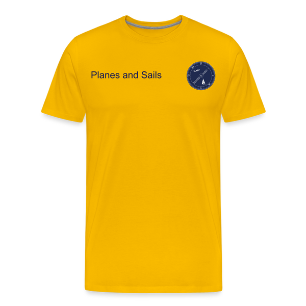 Planes and sails' mariners and pilots navy blue logo on yellow Tshirt. - sun yellow