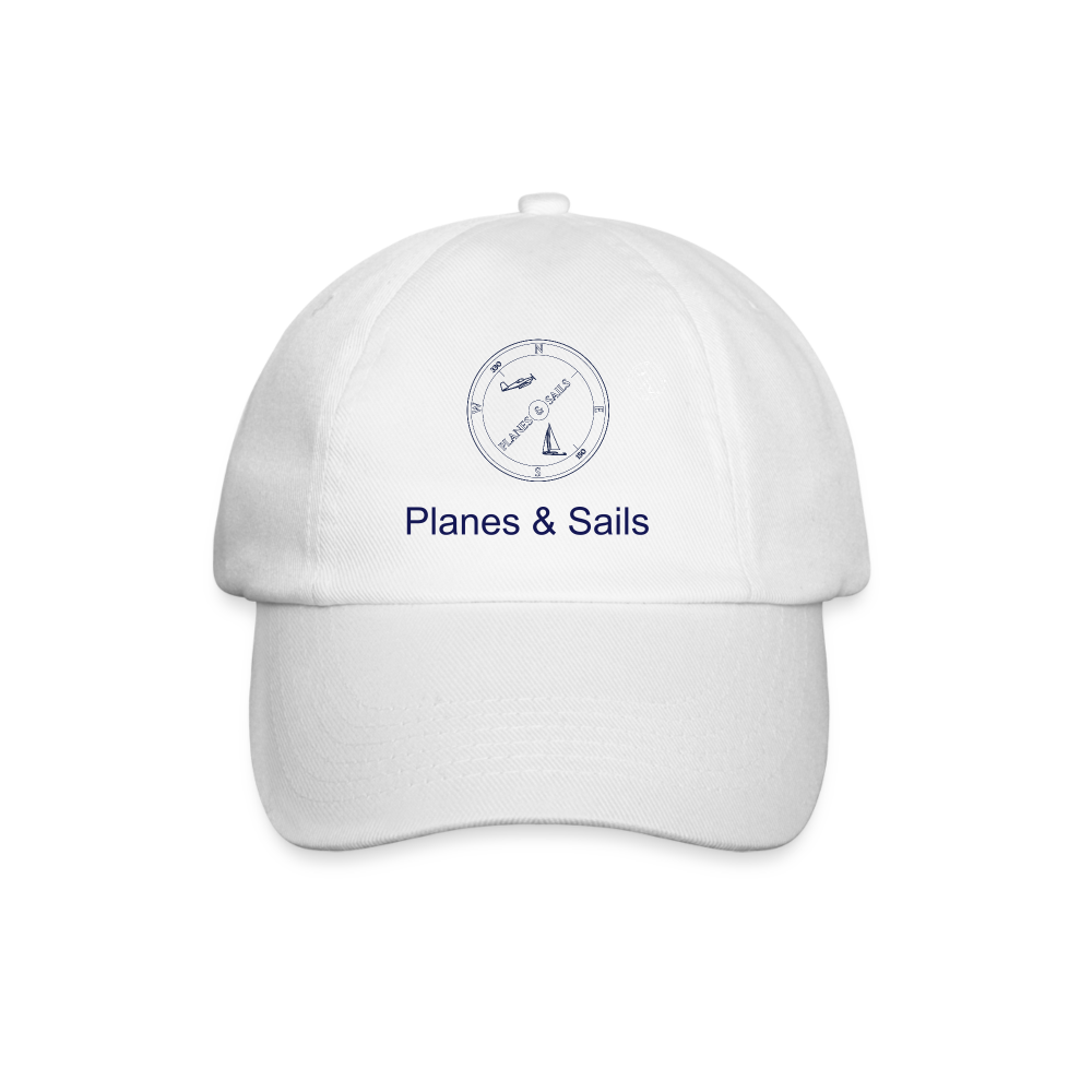 Planes & Sails Mariners and Pilots light blue logo depicting a plane and a sailing boat inside a compass on a white  cap 