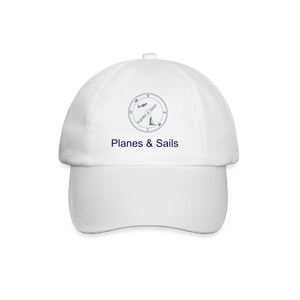 Planes & Sails Mariners and Pilots light blue logo depicting a plane and a sailing boat inside a compass on a white  cap 