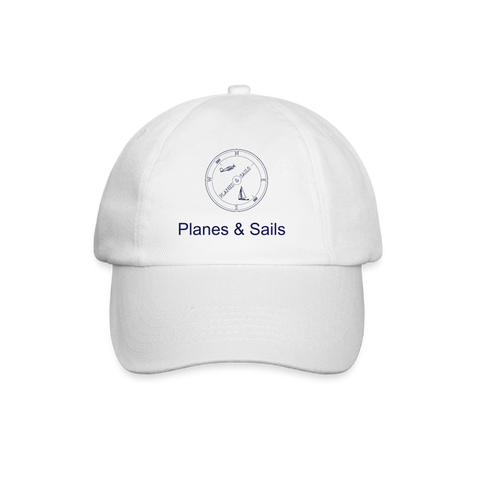 Planes & Sails Mariners and Pilots light blue logo depicting a plane and a sailing boat inside a compass on a white  cap 