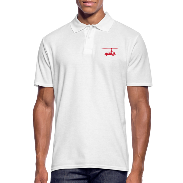 Pilots' wear: Red Gyrocopter customizable design positioned on the left breast of a white polo shirt.