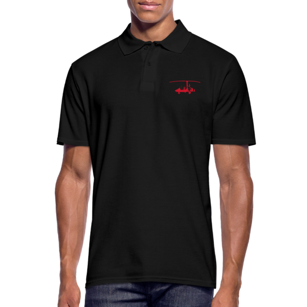 Pilots' wear: Red Gyrocopter customizable design positioned on the left breast of a black polo shirt.