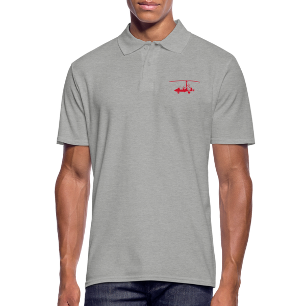 Pilots' wear: Red Gyrocopter customizable design positioned on the left breast of a light grey polo shirt.