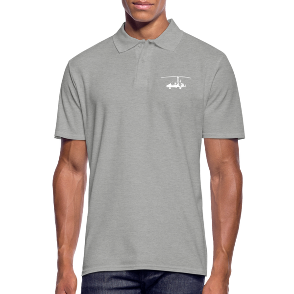 Pilots' wear: White Gyro customizable design positioned on the left breast of a light grey polo shirt.