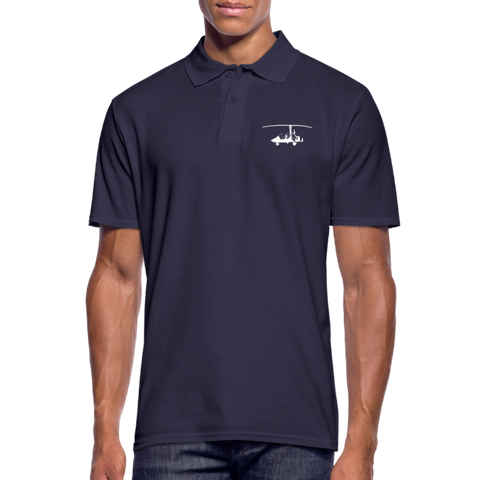 Pilots' wear: White Gyro customizable design positioned on the left breast of a navy blue polo shirt.