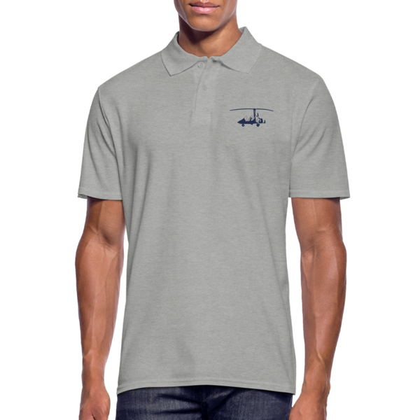 Pilots' wear: Navy blue Gyro customizable design positioned on the left breast of a light grey polo shirt. 