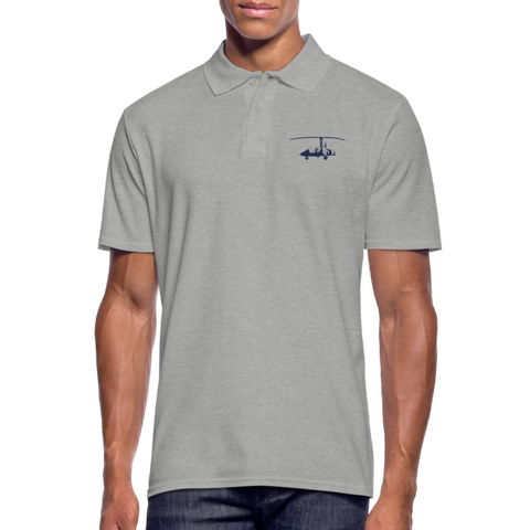 Pilots' wear: Navy blue Gyro customizable design positioned on the left breast of a light grey polo shirt. 