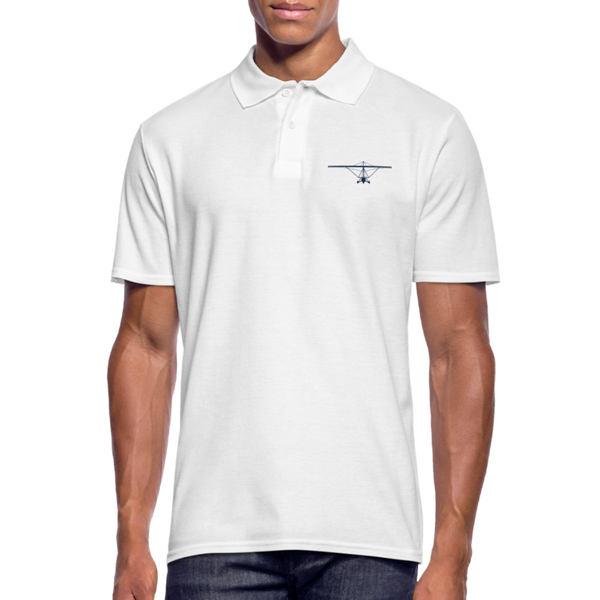 Pilot Shirts: Navy blue customizable weight shift aircraft design placed on the left breast of a light grey polo shirt.