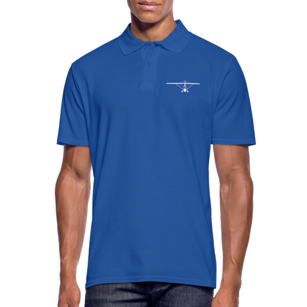 Pilot Shirts: White customizable weight shift aircraft design placed on the left breast of a royal blue polo shirt.