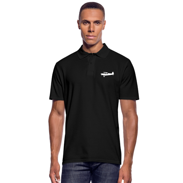 White Super Cub design on the left breast of a black polo shirt