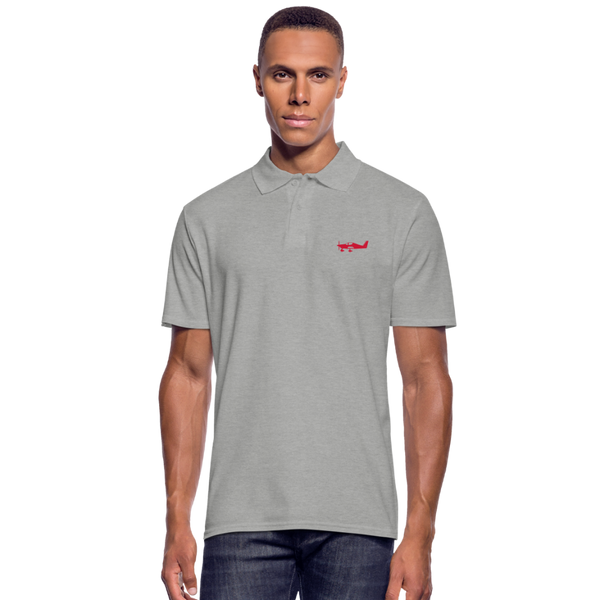 Red Tecnam Sierra aircraft printed customizable design on a light grey polo shirt.