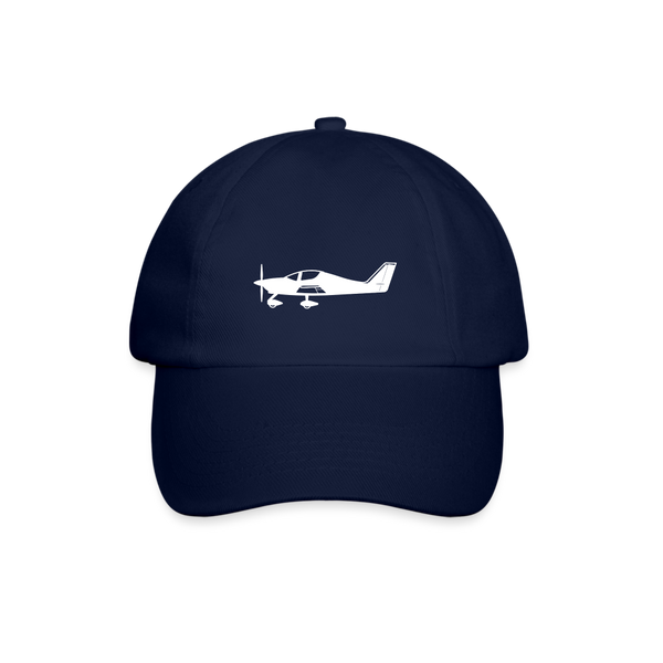 Pilots' wear: White Tecnam Sierra/Astore  aircraft design on a navy blue customizable cap.