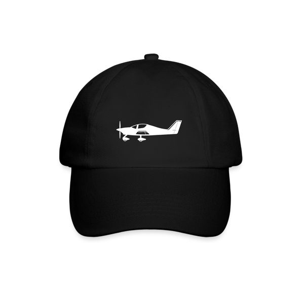 Pilots' wear: White Tecnam Sierra/Astore aircraft design on a black customizable cap