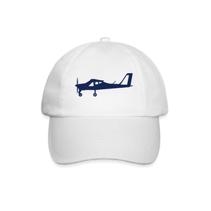 Pilots' wear:  Navy blue Tecnam P92 aircraft design on a white customizable cap 