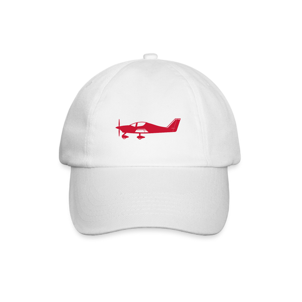 Pilots' wear: Red Tecnam Sierra/Astore aircraft design on a white customizable cap.