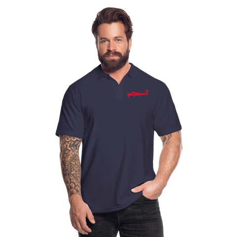 Pilots' wear : Red Tecnam P92 customizable design placed on the left breast of a navy blue  polo shirt.