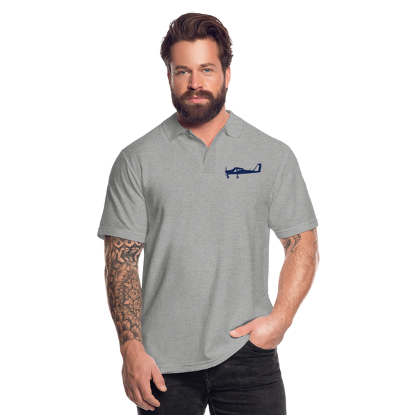 Pilots' wear : Navy Blue Tecnam P92 customizable design placed on the left breast of a light grey polo shirt.