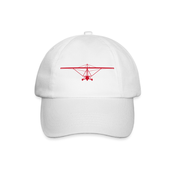 Pilots' wear : Red customizable weight shift aircraft design centered on a white cap.