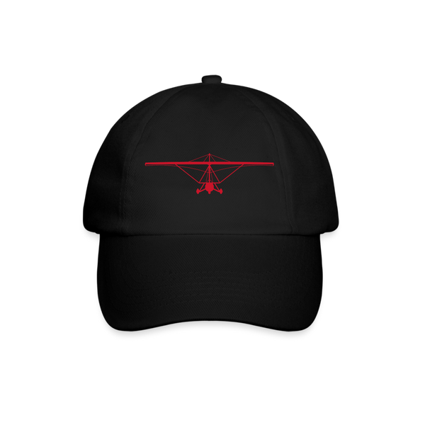 Pilots' wear : Red customizable weight shift aircraft design centered on a black cap.