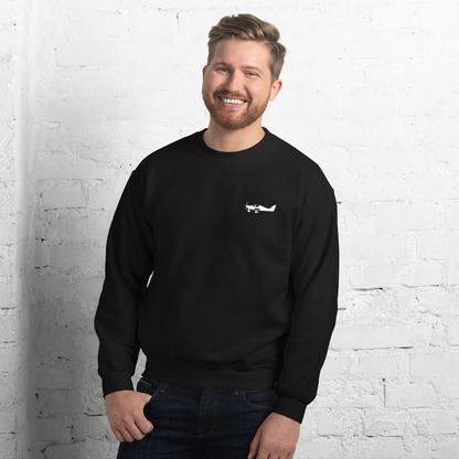 White Astore aircraft design placed on the left breast of a black sweatshirt