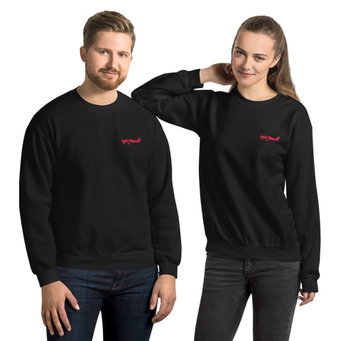 Red Astore aircraft design placed on the left breast of a black sweatshirt