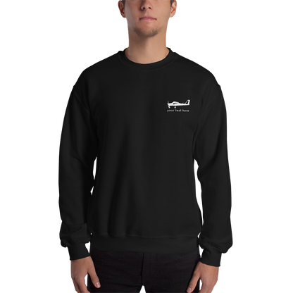 White Tecnam P92 aircraft customizable design placed on the left breast of a black sweatshirt