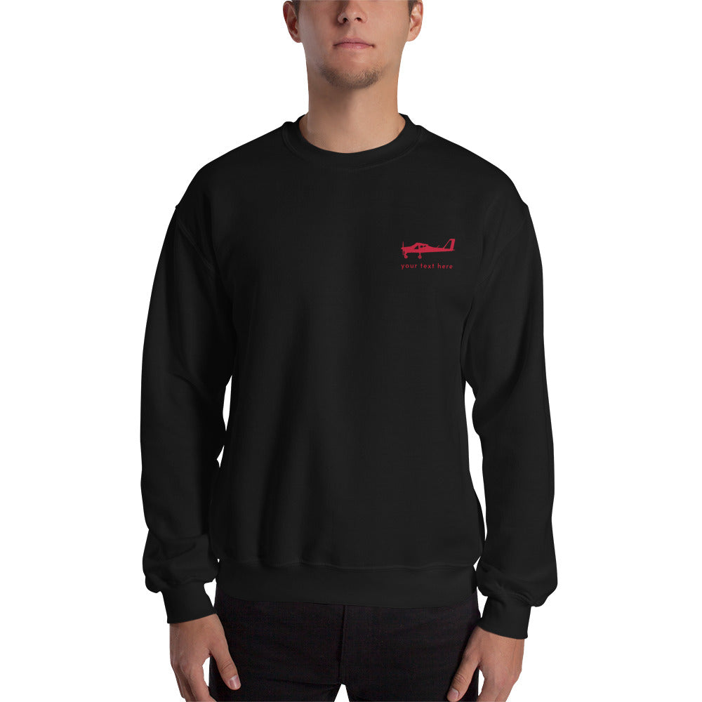 Red Tecnam P92 aircraft customizable design placed on the left breast of a black sweatshirt