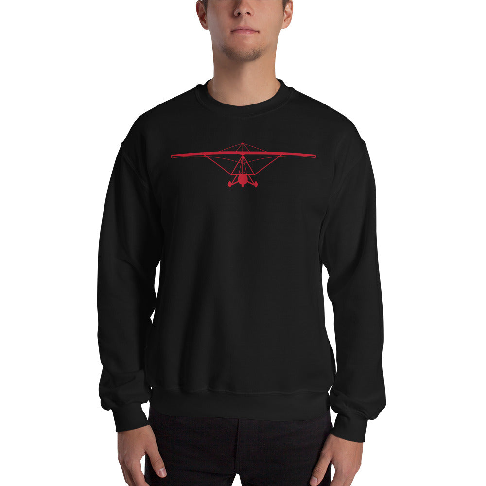 Pilot Shirts: Red large printed weight shift aircraft design placed on the front of a black sweatshirt.