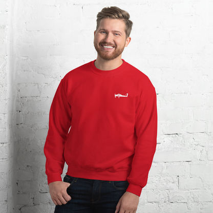 White Tecnam P92 aircraft printed design placed on the left breast of a red sweatshirt