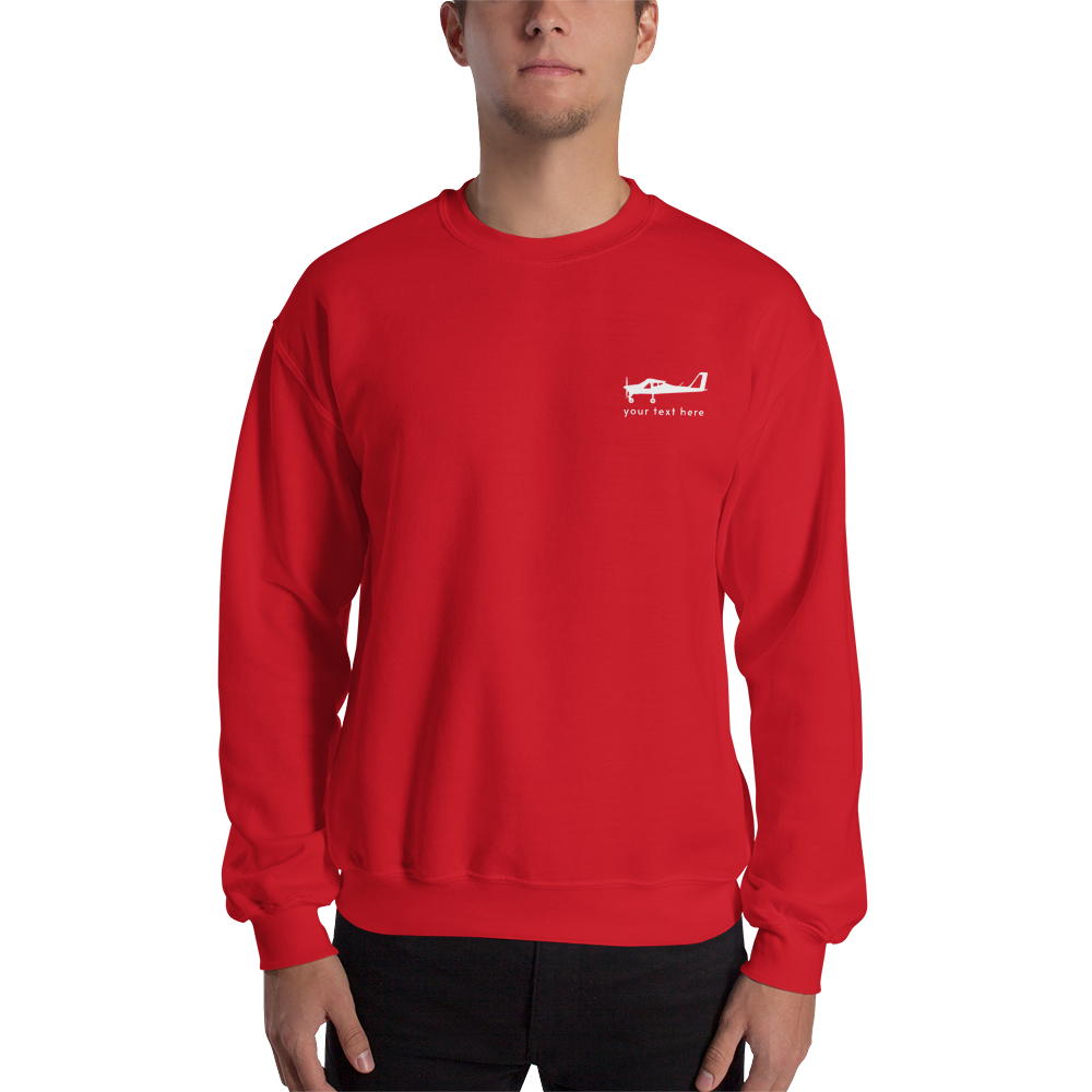 White Tecnam P92 aircraft customizable design placed on the left breast of a red sweatshirt