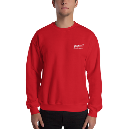 White Tecnam P92 aircraft customizable design placed on the left breast of a red sweatshirt