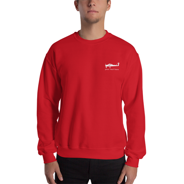 White Tecnam P92 aircraft customizable design placed on the left breast of a red sweatshirt